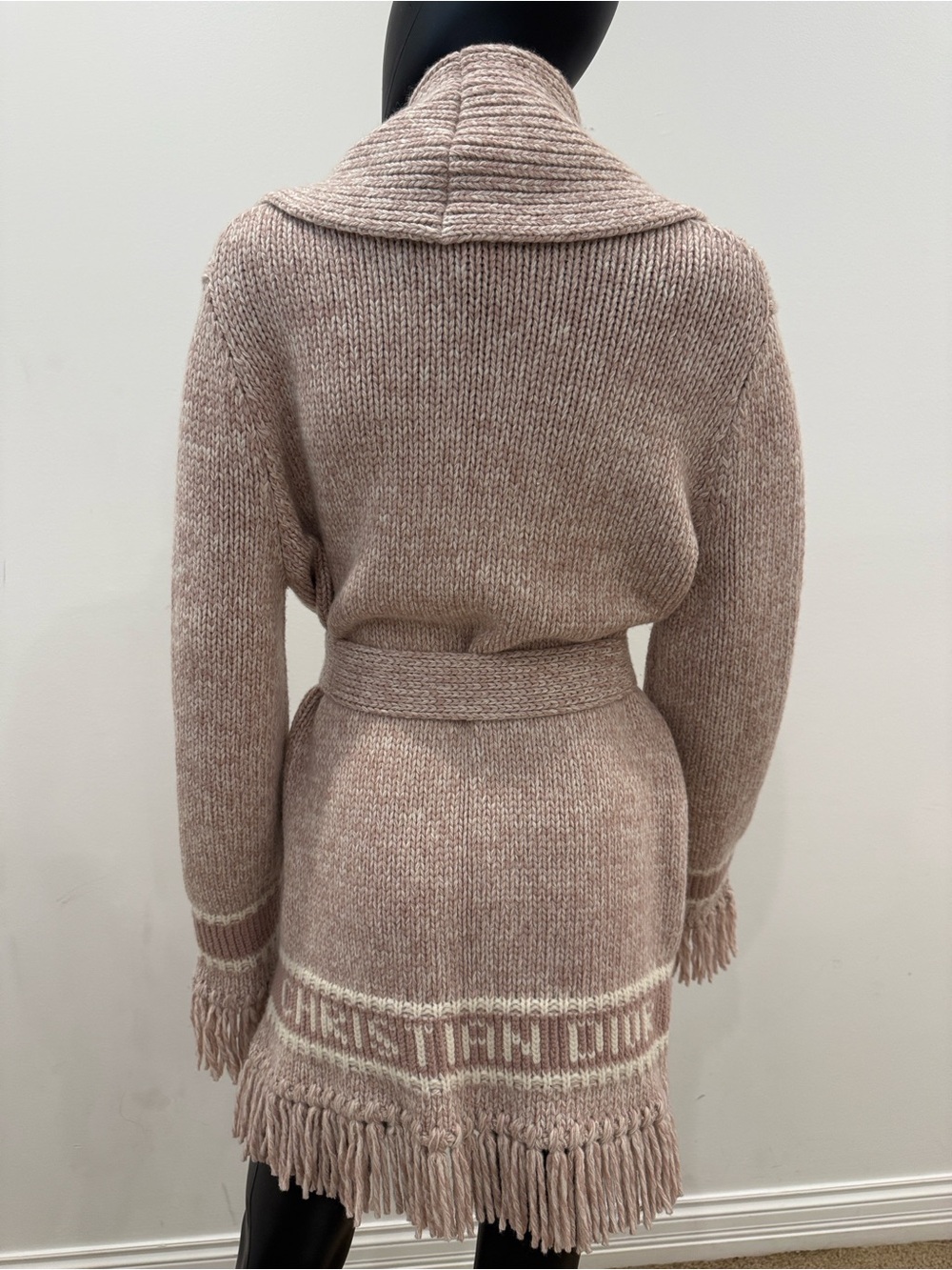 Christian Dior Cashmere Wool Fringe Belted Cardigan Coat Pink Size F38 US 6 NEW